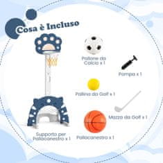 Costway Igraći set 3 u 1 za djecu s košem za košarku podesive visine, tamnoplavi