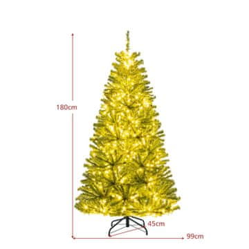 Costway Umjetno božićno drvce 180 cm 700 LED svjetala 680 grančica zeleno