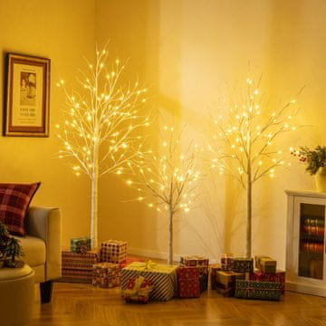 Costway 3 unaprijed osvijetljena brezina stabla 120cm 150cm 180cm s 216 toplih bijelih LED dioda
