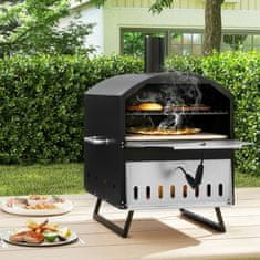 Costway Vanjska peć za pizzu na drva 16 inča s dvostrukim slojem i kvadratnim kamenom, crna