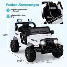 Costway Daljinski upravljani kamion za električno vozilo s off-road kotačima i LED svjetlima bijeli
