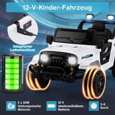 Costway Daljinski upravljani kamion za električno vozilo s off-road kotačima i LED svjetlima bijeli