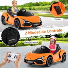 Costway Električni auto Lamborghini Revuelto 12V za djecu s daljinskim upravljačem i hidrauličnim vratima narančasti