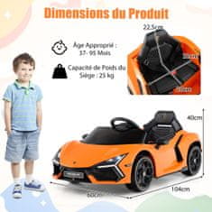 Costway Električni auto Lamborghini Revuelto 12V za djecu s daljinskim upravljačem i hidrauličnim vratima narančasti