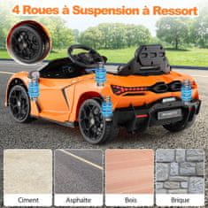 Costway Električni auto Lamborghini Revuelto 12V za djecu s daljinskim upravljačem i hidrauličnim vratima narančasti