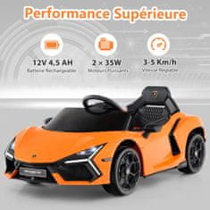Costway Električni auto Lamborghini Revuelto 12V za djecu s daljinskim upravljačem i hidrauličnim vratima narančasti
