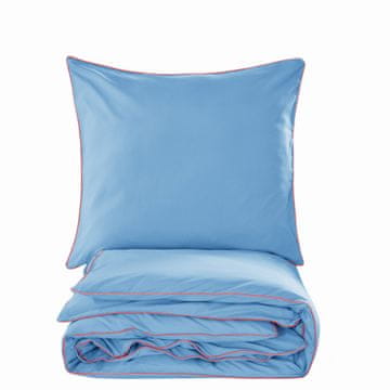 Osnovni set posteljine 160x200 plave boje s narančastim rubom