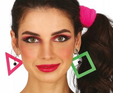 Guirca Klips naušnice DISCO trokut i kvadrat, neon, iz 80-ih, za karneval, zabave i bal