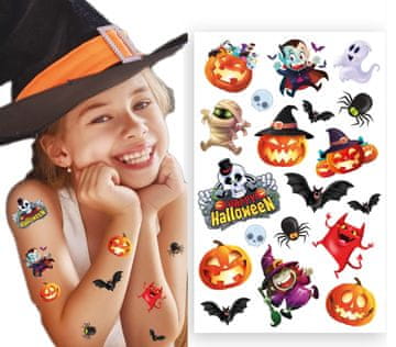 Guirca Privremene tetovaže u boji HALLOWEEN, mala čudovišta, bundeva, duh, 19 kom.