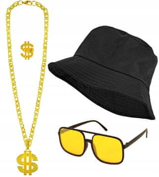 Widmann Zestaw rapera gangstera hip hop dolar naočale ogrlica kapa pečatnjak
