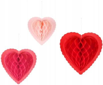 PartyDeco Papirnati ukras saće SRCA Srca ukras za Valentinovo mix 3 kom.