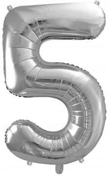 PartyDeco Folijski balon s brojem 5, srebrni, 86 cm, 1 kom.