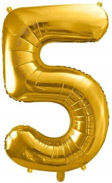 PartyDeco Balon od folije broj ""5"", zlatna, 86 cm, 1 kom.