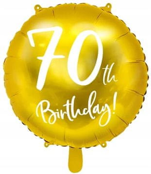 PartyDeco Foli balon za 70. rođendan, zlatni, party, 45 cm