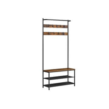 Songmics Vješalica za kapute s klupom za cipele 32.2x84x180 cm smeđa