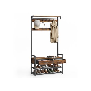 Songmics Vješalica za kapute s klupom za cipele 30x80.4x181.6 cm smeđa