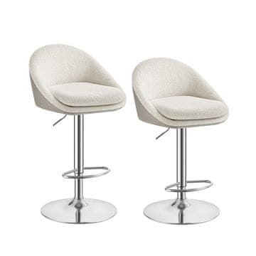 Songmics Set barskih stolica podesiv s naslonom 52.5x50x97.5 cm krem bijela