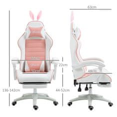 Homestar Gaming stolac ergonomski s lumbalnom potporom i naslonom za noge 65x63x136 cm ružičasti