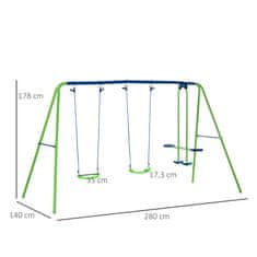 Homestar Ljuljačka set 3 sjedala 280x140x178 cm Zelena Plava