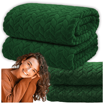 Jodełka deka 160x200 cm za krevet, topla prekrivač, podstavljeni soft zeleni pled MORE&DECO
