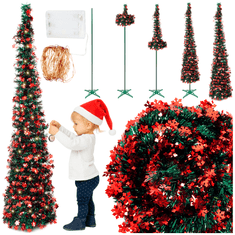 Umjetna božićna jelka POP UP crvena 150 cm sklopiva s postoljem, LED dekoracije 3m MORE&DECO