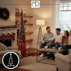 Umjetna božićna jelka POP UP crvena 150 cm sklopiva s postoljem, LED dekoracije 3m MORE&DECO