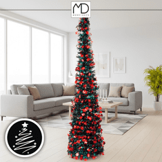 Umjetna božićna jelka POP UP crvena 150 cm sklopiva s postoljem, LED dekoracije 3m MORE&DECO