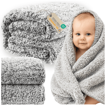 Koc sherpa prekrivač 200×220 cm, sivi melanž, 250 g/m², duža dlaka, mesnato MORE&DECO