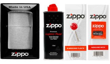 Komplet Zippo upaljač brushed chrome benzin kamenčići fitilj pribor