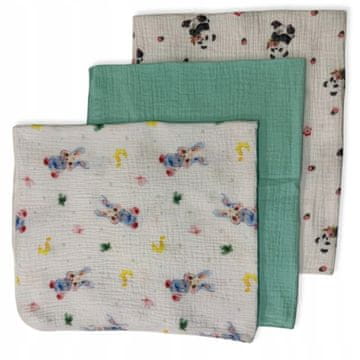 3-pak mini pelenice maramice muślin 38x38 panda menta zečići