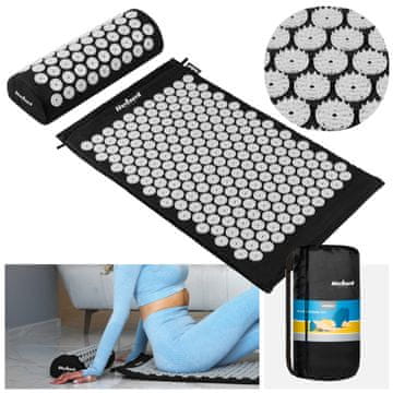 Rebel Podloga za akupresuru s šiljcima i jastuk 72x42 cm za masažu, crna, Rebel