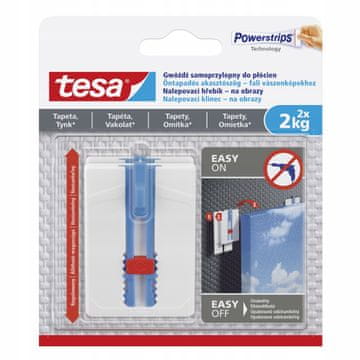 Tesa Tesa samoljepljiva kuka do 2 kg za slike s podokvirom na žbuku i tapetu, 2 kom