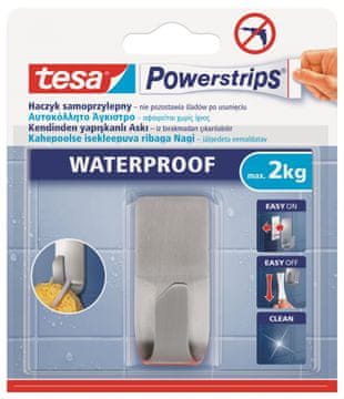 Tesa TESA samoljepljiva vješalica-kuka za kupaonicu, vodootporna, metalna, do 2 kg
