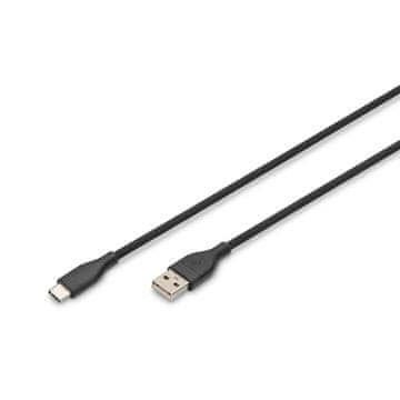 Digitus Kabel za napajanje Digitius silikonski usb-a usb-c usb 2.0 60w, 0,5m crni