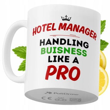 Šalica za hotelskog menadžera, duhovita i humoristična, za kavu i čaj, s grafičkim dizajnom, za rođendane, imendane i praznike, premium šalica za posebne prigode, za dom, ured i posao, bijela, 330 ml