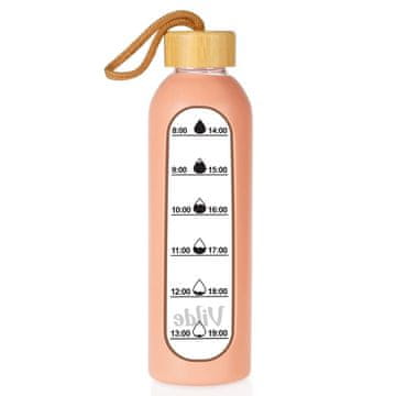 Northix Staklena boca za vodu s bambusovim poklopcem, silikonski omot, 600 ml