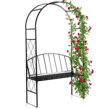 Northix Crna metalna vrtna pergola s klupom, 115x50x210 cm