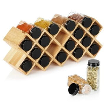 Northix Stalak za začine od bambusa s 18 staklenih tegli, 42x10x17 cm
