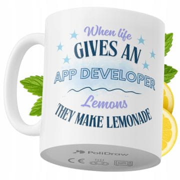 Šalica za developera aplikacija, smiješan i duhovit dizajn, šalica za kavu i čaj, bijela, 330 ml
