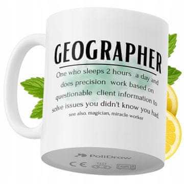 Šalica za geografe, duhovita kava i čaj šalica s grafičkim dizajnom, bijela, 330 ml