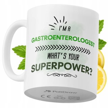 Šalica za gastroenterologa, duhoviti poklon s grafičkim dizajnom, bijela, 330 ml