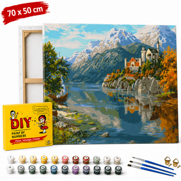 Slika za bojanje po brojevima s okvirom Dvorac u planinama 70x50 cm