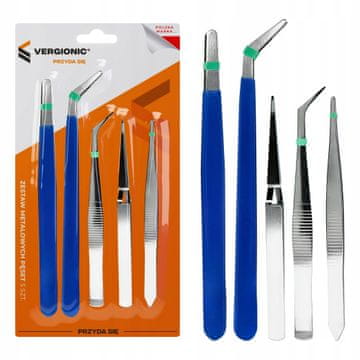 Vergionic Set metalnih pinceta, precizne pincete, 5 komada