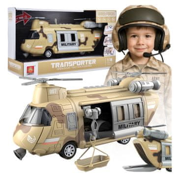 Vojni transportni helikopter igračka s vitlom, svjetlima i zvukovima, 32 cm