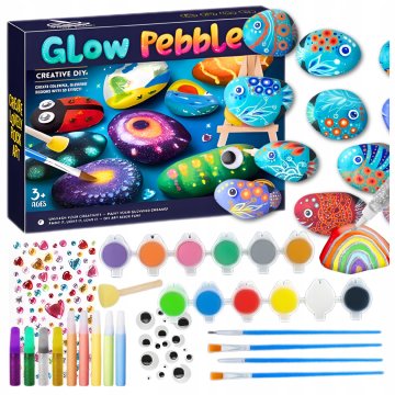 Komplet za bojanje kamenja 3D koji svijetli u mraku, boje i kistovi DIY rock