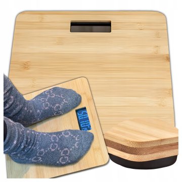 Elektronička bambusova kupaonska vaga do 180 kg, protuklizne nožice, LCD