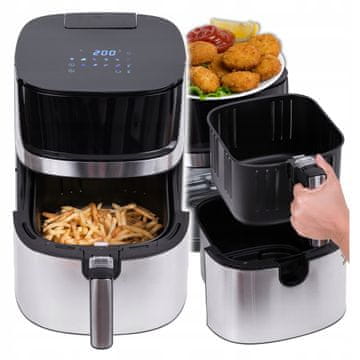 Friteza bez ulja Air Fryer 8L s funkcijom pare, 2 grijača, 10 programa