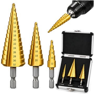 Jaka bušilica sa stožastim stepenastim svrdlima za metal, set 4-32mm