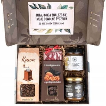 Poklon set kutija s kavom, medom, orasima, limunom i čokoladom