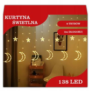 Vijenac zavjesa svjetlećih zvjezdica za prozor, LED lampice 3m